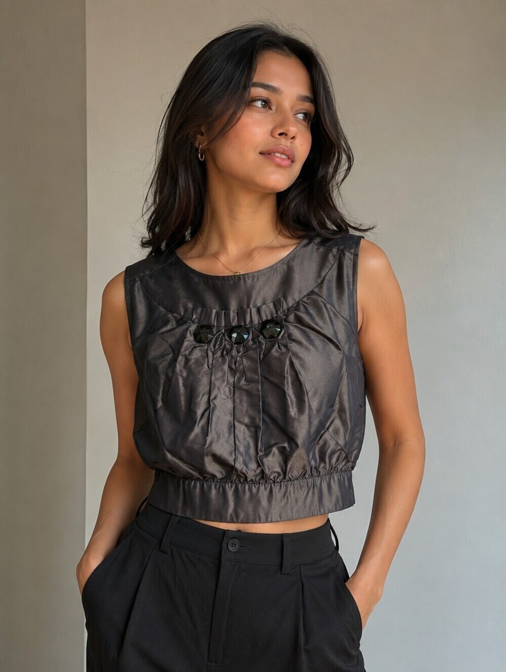 Louis Vuitton Embellished Silk Top – Size 40 (Made in France)
